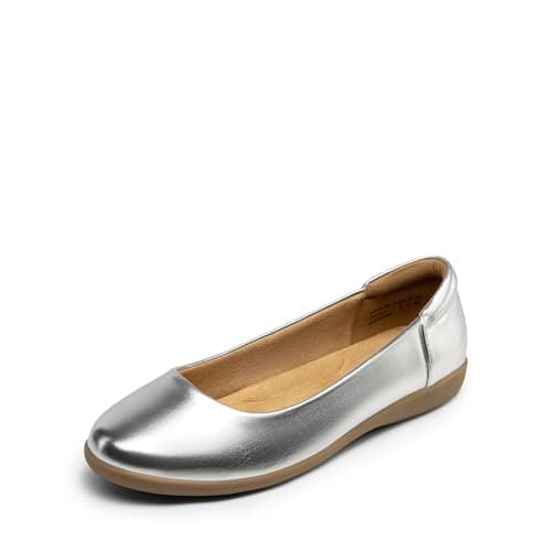 DREAM PAIRS Women’s Comfortable Ballet Dressy Work Flats, Round Toe Slip On Office Shoes,Size 6.5,Silver,SDFA2312W