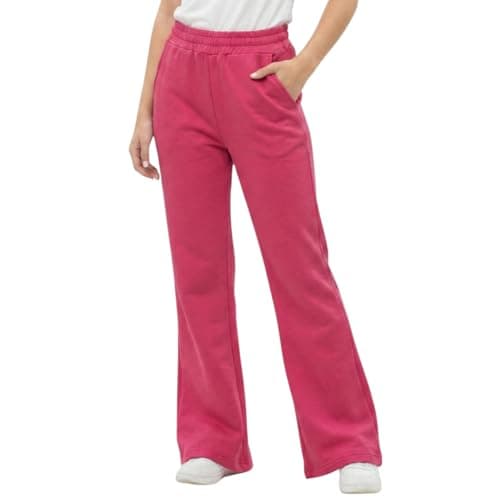 WELAKEN Girls Sweatpants for Casual & Athletic - Kids Flared Pants Bell-Bottom Trousers with Pockets Hot Pink