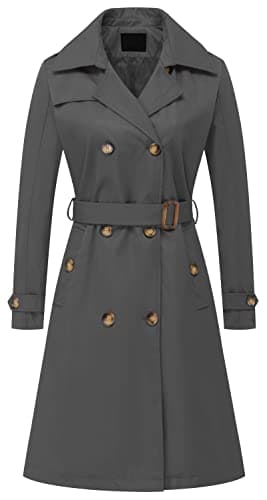 Chrisuno Trench Coats for Women Raincoat Long Waterproof Overcoat Trenchcoat Double Breasted Coat Water Resistant Classic Peacoat with Belt Grey XS
