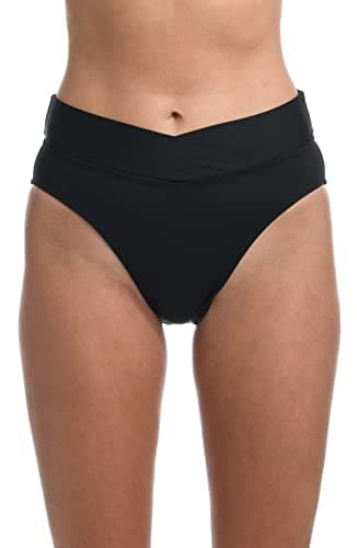 La Blanca Women's Island Goddess Cross Over High Waist Bikini Swimsuit Bottom, Black, 16