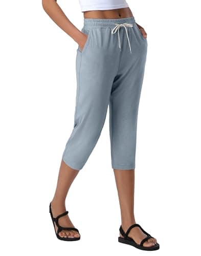 Pioneer Camp Women's Capri Yoga Pants Wide Leg Loose Stretch Athletic Sweatpants Causal Cropped Pajama Pants with Pockets