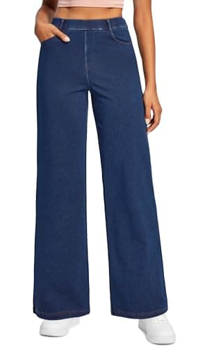 Wide Leg Jeans for Women Stretchy Pull On Sweatpant Jeans Women Casual