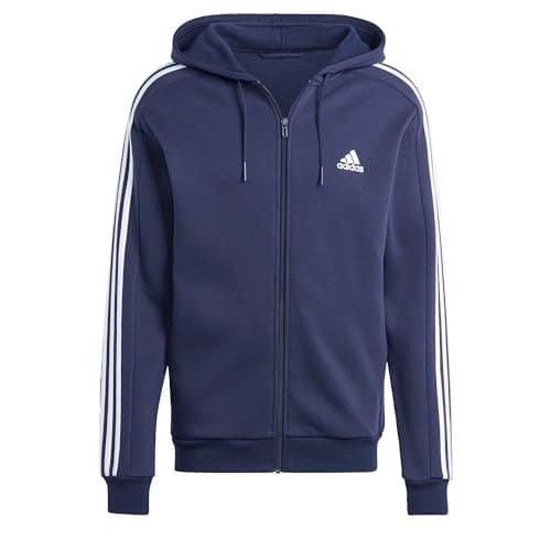 adidas Men's Essentials Fleece 3-Stripes Full-Zip Hoodie, Ink, XX-Small