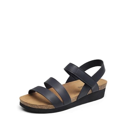 DREAM PAIRS Women's Low Heel Wedge Sandals, Round-Toe Comfortable Casual Flatform Dress Shoes with Arch Support,Size 7.5,Navy,DWUMWS2506