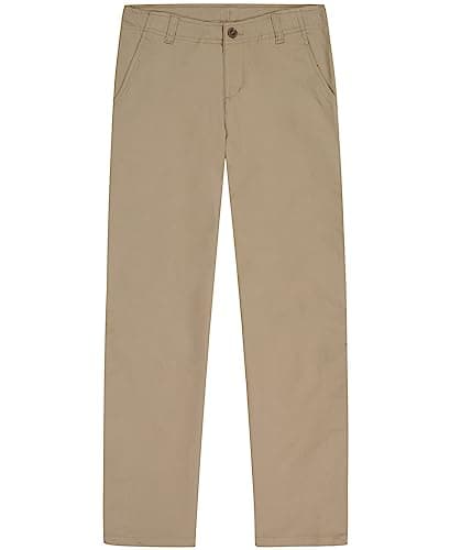 Izod Boys' School Uniform Adaptive Chino Pants with Adjustable Waistband, Velcro Closure, and Faux Buttons, Khaki, 4
