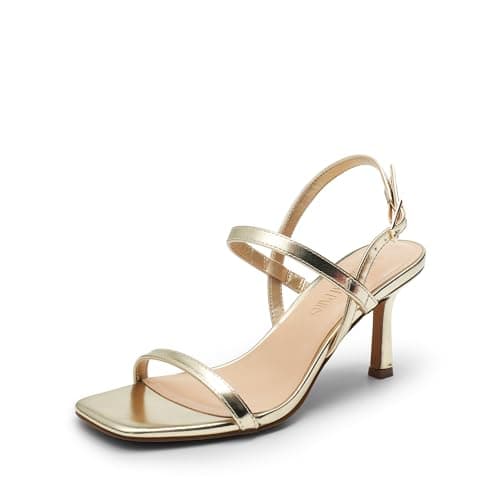 DREAM PAIRS Womens Slingback Heels Square Open Toe Strappy Sandals Ankle Strap High Heeled Dressy Shoes,Size 6.5,GOLD,SDHS2452W