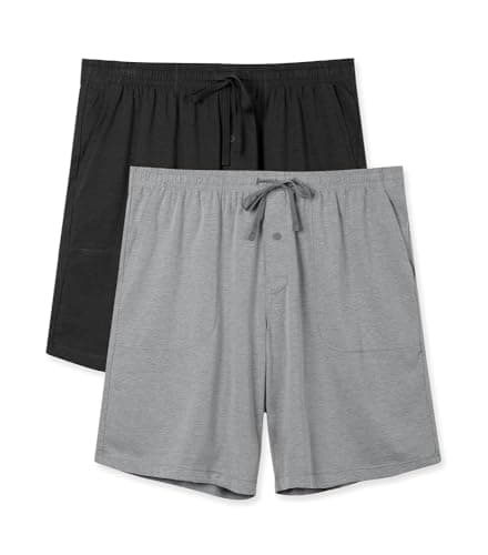 DAVID ARCHY Men’s Ultra Soft & Quick Dry Sleep Shorts Cotton Blend Pajama Shorts with Pockets and Fly, 2 Pack (S, Black/Heather Dark Gray)