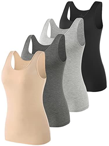Vislivin Tank Tops for Woman Sleeveless Basic Undershirt Layering Tanks Black/Gray/Darkgray/Beige L