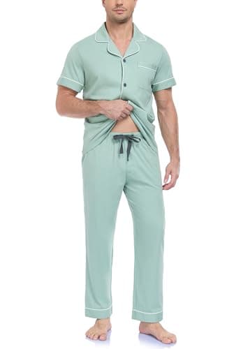 COLORFULLEAF Men's Pajama Sets 100% Cotton Short Sleeve Button Down