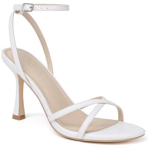 Mostrin White Strappy Heels for Women Lace Up Ankle Strap Round Open Toe Stiletto High Heels Women's Heeled Sandals for Prom, Party, Daily Wedding Bridal Shoes Size 11