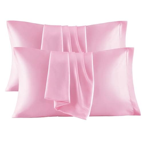 Bedsure Satin Pillowcases King Set of 4, Similar to Silk Pillow Cases, Pink