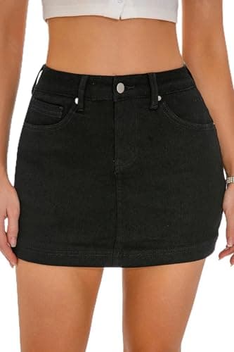GUANYY Womens Mini Denim Skirt Casual Summer Stretch Slim Fit High Waisted Jean Skorts Y2k Cowgirl Shorts Black Small