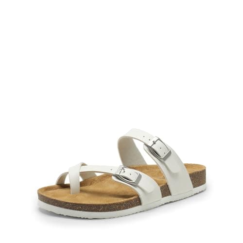DREAM PAIRS Women's Thong Slide Sandals with Cork Footbed Open Toe Adjustable Slip On Slippers Comfort Flat Sandals for Summer,Size 7.5,White,SDSS2405W