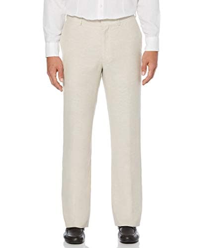 Cubavera Men's Flat Front Linen Blend Dress Pant, Regular Fit, Lightweight Summer Pants for Men, Khaki, 38W x 30L