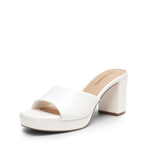 DREAM PAIRS Women's Platform Block Heel Mule Sandals, Square Toe Ankle Strap Slip On Comfortable Heeled Sandals for Party Wedding Shoes,Size 6.5,White,SDHS25006W