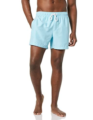 Amazon Essentials Men's Swim Trunks with Mesh Lining, Pockets, Drawstring Closure, Light Blue, Small