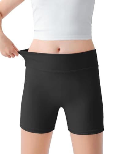 Black Girls Biker Shorts, High Waisted 4-Way Stretch Spandex Shorts, Tagless Flat Waistband No Front Seam for Gymnastics Dance Volleyball 7-8Y