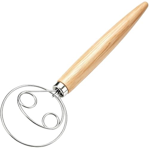 YIGEDA Danish Dough Whisk, Stainless Steel Wood Handle for Sourdough Bread