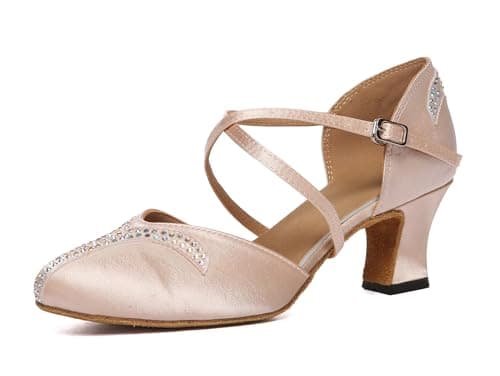 Minishion Women's Closed Toe Dance Heels Comfortable Ballroom Dancing Pumps L617 Nude 6cm Heel US 10