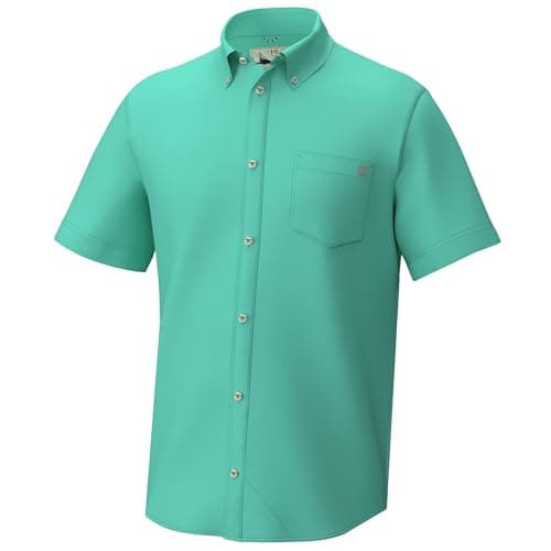 HUK Mens Kona Solid Short Sleeve Fishing Button Down Shirt for Men, Bermuda, Small