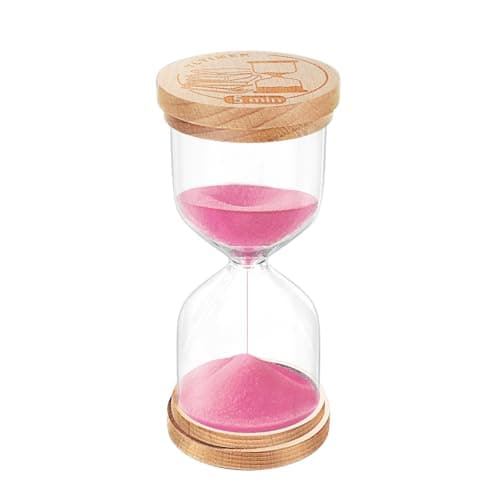5 Minute Sand Timer, Wooden Hourglass Hour Glass Timer, Small Pink Sand Clock, Mini Sand Watch 5 Min for Kids, Classroom, Games (Pink)