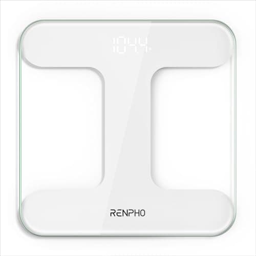 RENPHO Digital Scale, Bathroom Scale for Body Weight, Highly Accurate Weighing Machine with Transparent Tempered Glass, Clear LED Display, Upgraded Batteries Included, 400 lb, White