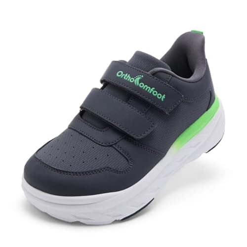 Boys Kids Orthopedic Diabetic Wide Toe Box Walking Shoes: Casual Plantar Fasciitis Orthotic Pain Relief Sneakers, Supportive Flat Feet High Arch Travel Hook and Loop Tennis Shoes Grey Little Kid 2