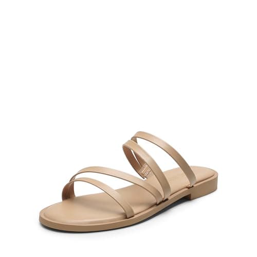 DREAM PAIRS Women's Clear Studded Rhinestone Slide Sandals Slip on Open Toe Cute Flat Sandals for Summer,Size 6,NUDE-PU,SDSS2213W