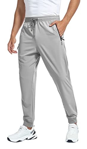GAXIDES Joggers Pants Sweatpants for Men Lightweight Quick Dry Baggy Relaxed Fit Athletic Workout Track Hiking Elastic Pants with 3 Zipper Pockets Lightgrey S/28