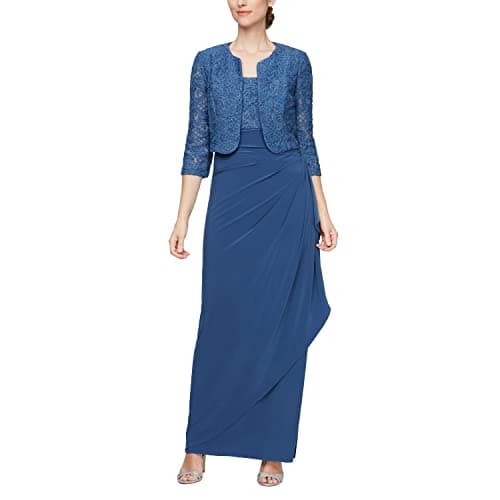 Alex Evenings Women's Empire Waist Bolero Jacket Dress (Petite and Regular Sizes), Wedgewood Lace, 14P