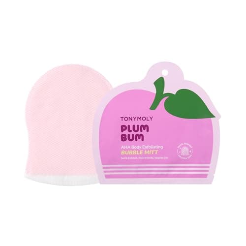 TONYMOLY Plum Bum AHA Exfoliating Bubble Mitt Single-Use Korean Body Scrub with Glycolic Acid, Peptides & Plum Extract for Smoother, Brighter, Refreshed Skin 1.2 oz