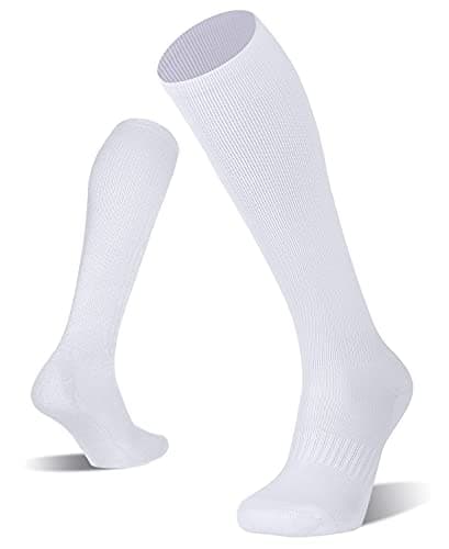 FITRELL 2 Pack Baseball Soccer Softball Socks for Youth Men & Women Over-the-Calf Football Knee High Socks Sports Tube, White, Medium