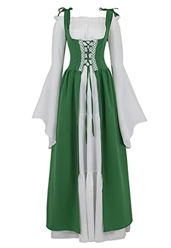 Zhitunemi Renaissance Dresses for Women Costumes: Medieval Dress for Women Renfaire Outfit - Halloween Parties Costume Events Green 3XL