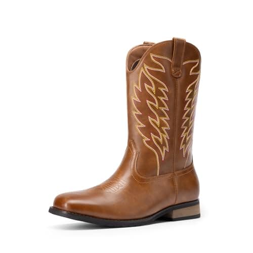 Bruno Marc Cowboy Boots for Men, Slip on Western Boots with Chic Embroidered Durable Short Retro Country Square Toe Boot,Size 8.5,Brown,BMUMKB2502