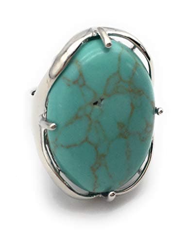 xinpeng Natural Stone Rose Quartz Agate Amethyst Turquoise Adjustable Finger Rings Semi Precious Oval Shaped Gemstone Anniversary (Green Turquoise)
