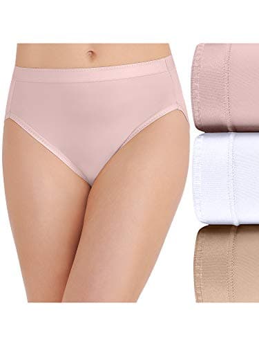 Vanity Fair Women's Comfort Where It Counts No Ride Up Panties, Hi Cut-3 Pack-Quartz/White/Beige, 8