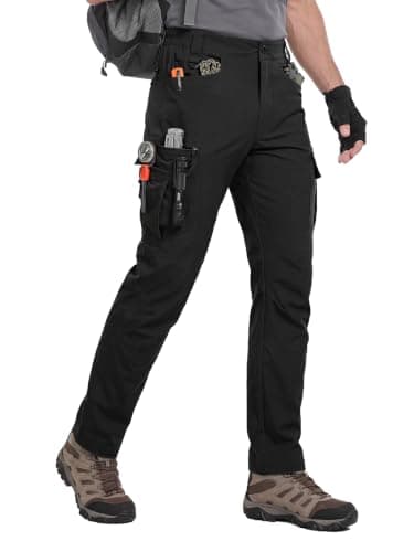 Flyplus Men's Stretch Hiking Pants with Adjustable Cuffs, Lightweight Black
