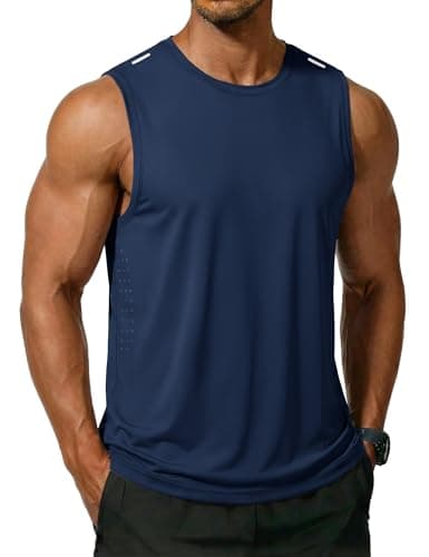 MAGCOMSEN Mens Tank Top Quick Dry Workout Gym Sleeveless Shirts Navy