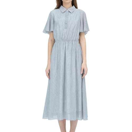 SIXDO Woven Flared Dress for Women, Long Maxi Dress, Womens 2025 Flowy Casual Spring and Summer 2025 (US, Alpha, Large, Regular, Regular, Standard, G-White & Navy)