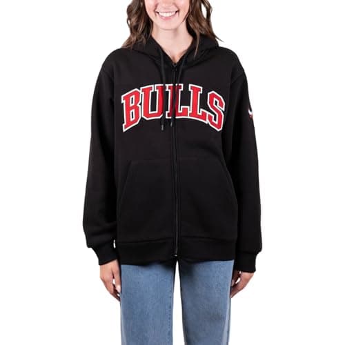 Ultra Game NBA Official Women's Super Soft Full Zip Hoodie Sweatshirt, Chicago Bulls, Black, Large
