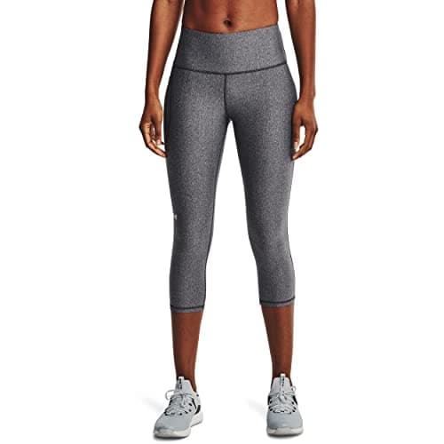 Under Armour Womens HeatGear Armour High Waisted Pocketed No-Slip Capri, Charcoal Light Heather (019)/White, X-Small Tall