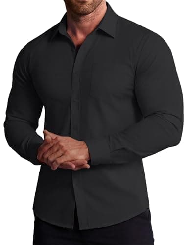 COOFANDY Men's Stretch Dress Shirts Wrinkle Free Long Sleeve Button Down Shirts Business Casual Button Up Shirt Black