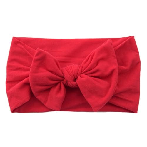 Koolgil Baby Girl's Nylon Bow Headband, Ultra-Soft Wide Hairband for Infants and Toddlers (Red)