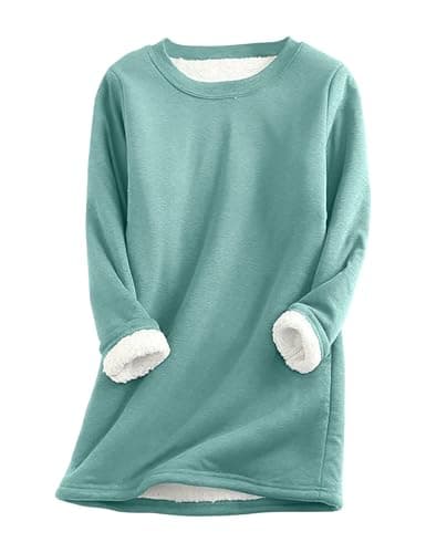 PEHMEA Womens Warm Sherpa Lined Fleece Crewneck Sweatshirt Winter Pullover
