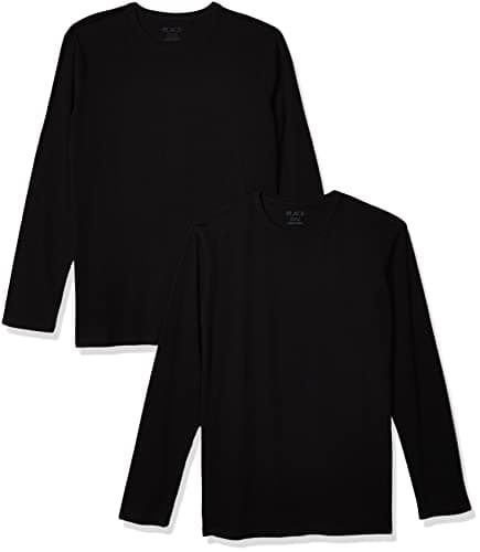 The Children's Place boys Long Sleeve Basic Layering T-shirt T Shirt, Black 2 Pack, X-Small US