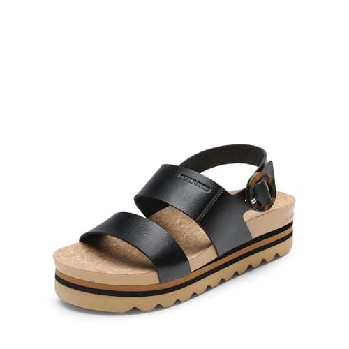 DREAM PAIRS Women's Orthopedic Arch Support Platform Sandals Comfortable Cork Insole Low Wedges Sandals Flatform Summer Dress Shoes Cute Buckle Wedges for Beach,Size 7.5,Black,DWUMWS2501