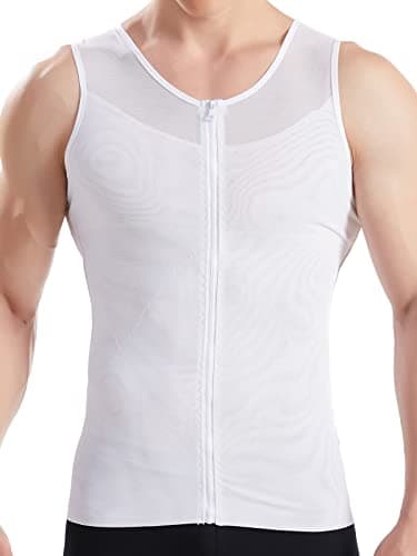 Hanerdun- Mens Slimming Body Shaper Shirt With Zipper Abs Abdomen Slim,White,XX-Large