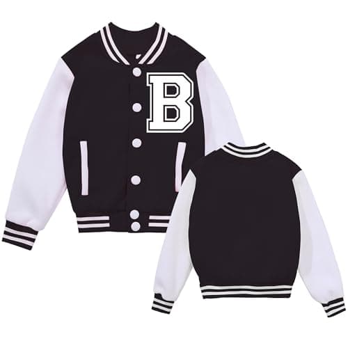NICNZQI Kids Varsity Jacket Boys Girls Letter B Print Baseball Bomber Coat
