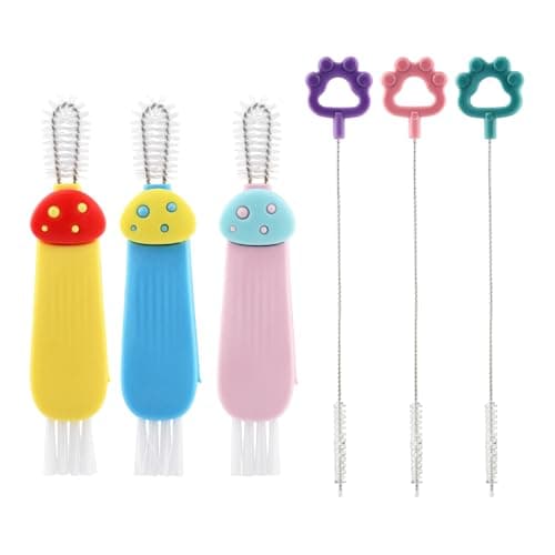 3Pcs 3 in 1 Cup Lid Cleaning Brush,Cute Shape Bottle Cleaning Brush for Water Bottle Cup Lid Gap,with 3Pcs Straw Clean Brush,Portable Crevice Cleaner Brush for Home Kitchen Cleaning,Easy to Use