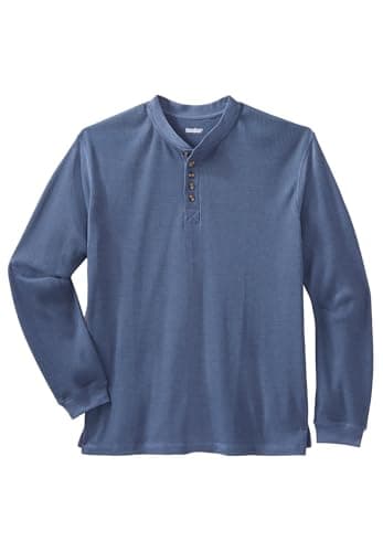 KingSize Men's Big & Tall Waffle-Knit Thermal Henley Tee - XL, Heather Slate Blue